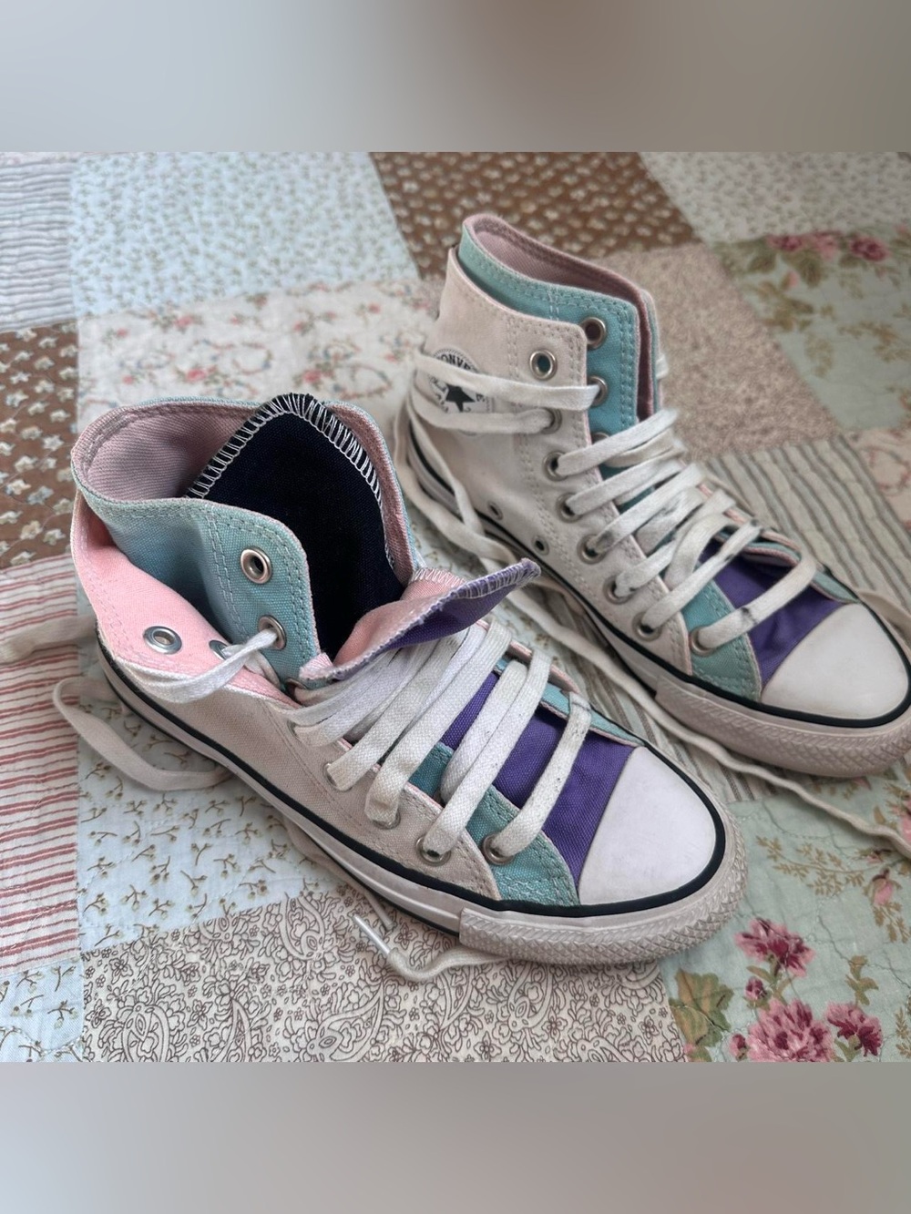 Converse white double-layered hightop sneakers